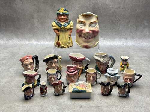 Collection of ceramic character and Toby jugs, including Royal Doulton