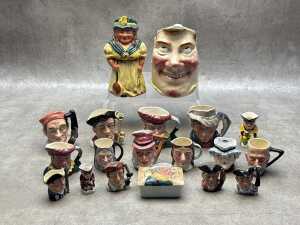 Collection of ceramic character and Toby jugs, including Royal Doulton