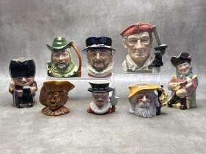 Collection of ceramic character and Toby jugs, including Royal Doulton