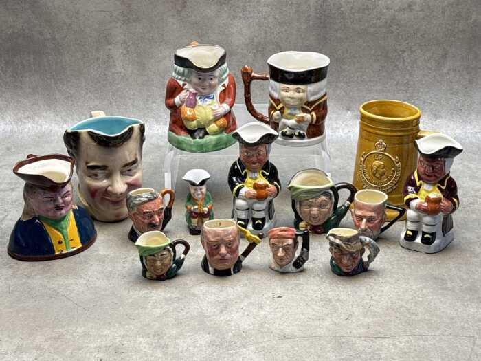 Collection of ceramic character and Toby jugs, including Royal Doulton