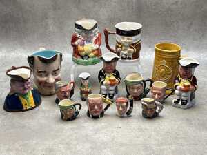 Collection of ceramic character and Toby jugs, including Royal Doulton