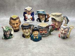 Collection of ceramic character and Toby jugs, including Royal Doulton