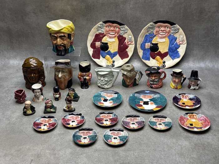 Collection of ceramic character and Toby jugs, including Royal Doulton