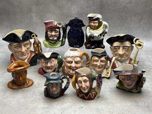 Collection of ceramic character and Toby jugs, including Royal Doulton