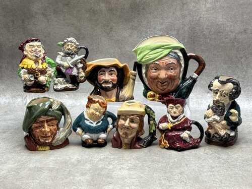 Collection of ceramic character and Toby jugs, including Royal Doulton