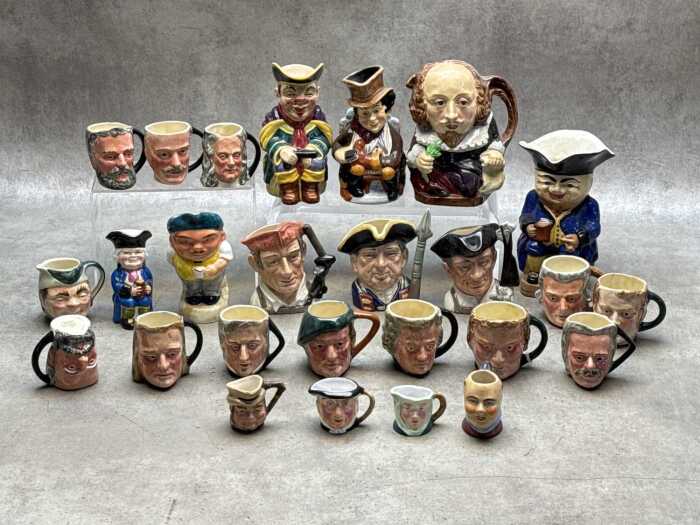 Collection of ceramic character and Toby jugs, including Royal Doulton