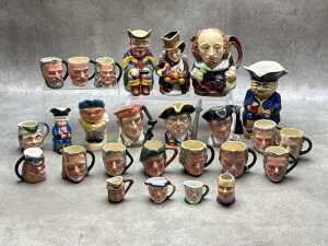 Collection of ceramic character and Toby jugs, including Royal Doulton