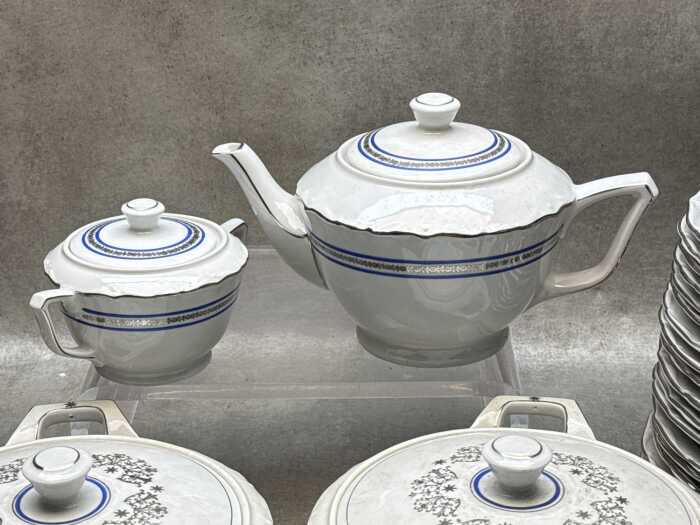 Gareis Bavarian blue and silver decoration porcelain dinner setting for 12