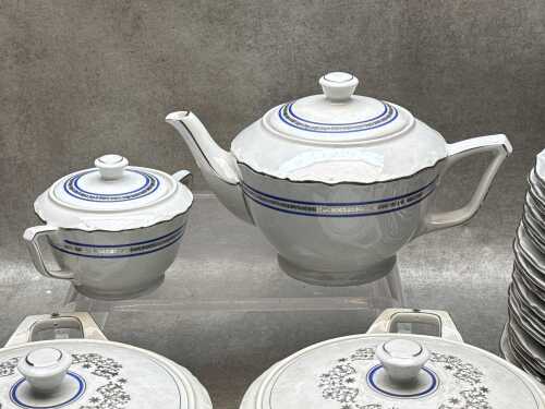 Gareis Bavarian blue and silver decoration porcelain dinner setting for 12