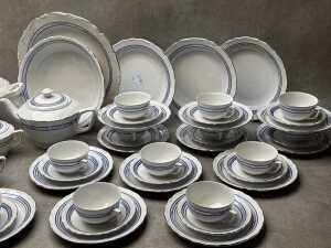 Gareis Bavarian blue and silver decoration porcelain dinner setting for 12 - 9