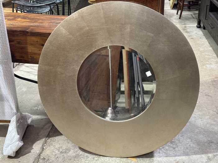 Circular contemporary silver-tone wall mirror