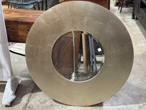 Circular contemporary silver-tone wall mirror