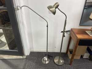 Two brushed metal floor lamps with adjustable goosenecks - 2