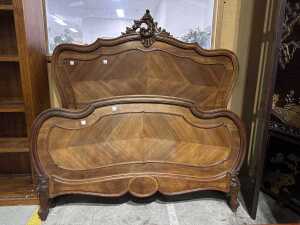 Antique French king single bedhead and end