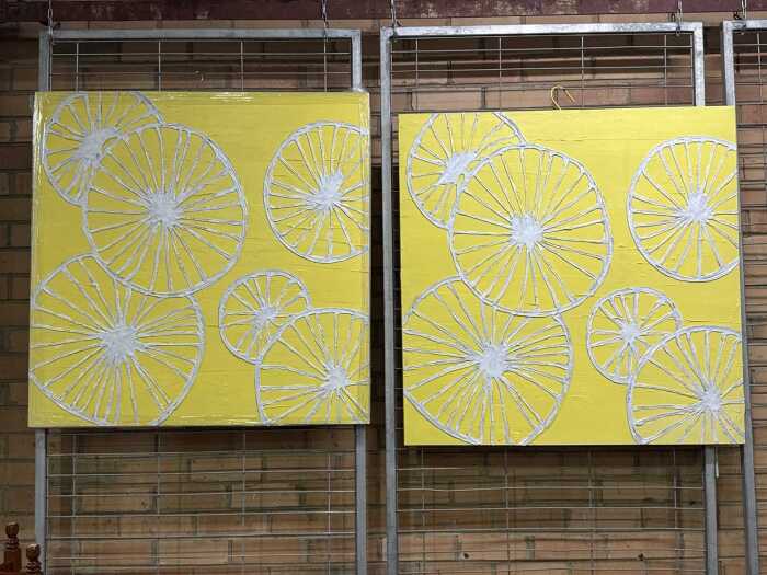 Pair of Middle of Nowhere 'Compass Lemon' paintings on canvas