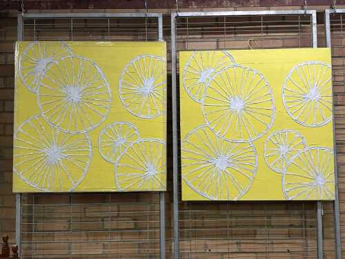 Pair of Middle of Nowhere 'Compass Lemon' paintings on canvas