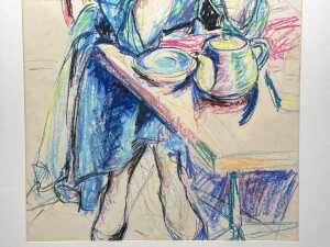 Artist unknown, portrait of lady sipping tea. Pastel drawing on paper - 3