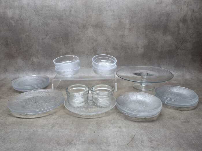 Kosta Boda glass servingware, together with a Krosno cake stand