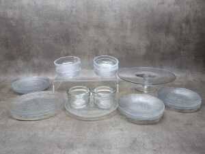 Kosta Boda glass servingware, together with a Krosno cake stand