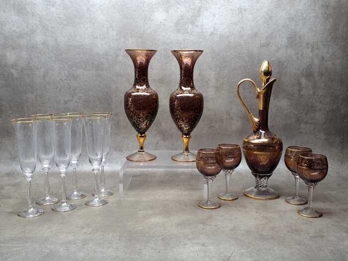 Bohemian gilded crystal and glassware
