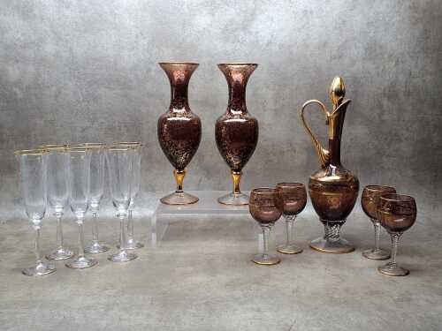 Bohemian gilded crystal and glassware