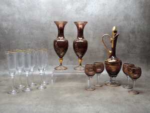 Bohemian gilded crystal and glassware