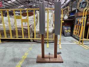 Pair of Sharp LCD TV speakers on stands