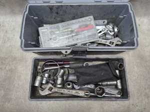 Assorted hand tools in tool box