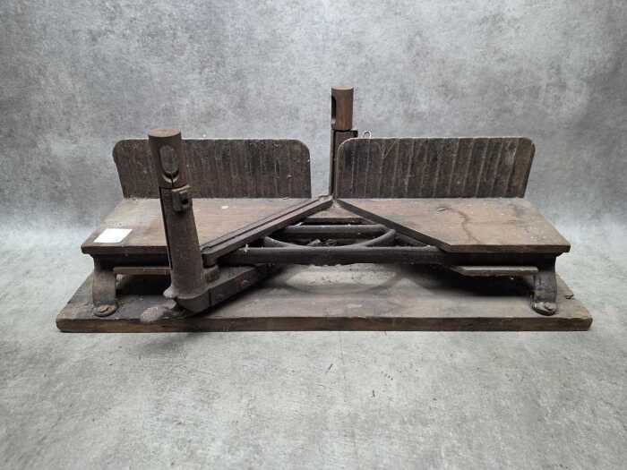 Antique mitre bench on timber frame