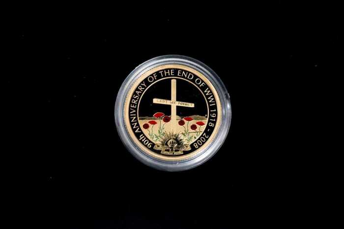 90th Anniversary of the End of World War I 2008 $25 gold proof coin, 7.78g 99.99% pure gold
