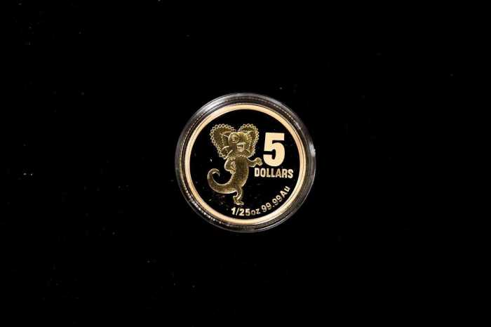 Little Dinkums Lillypilly Frill-Necked Lizard 2009 $5 gold proof coin, 0.04oz 99.99% pure gold