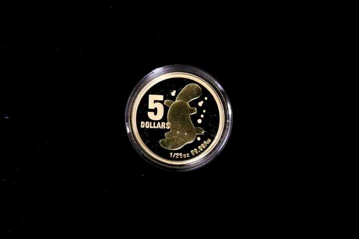 Little Dinkums Petey Platypus 2009 $5 gold proof coin, 0.04oz 99.99% pure gold
