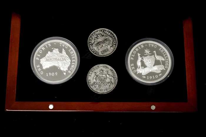 The 1909-1910 Australian Florin Centenary Collection $1 set of two silver proof coins totalling 2oz 99.9% pure silver