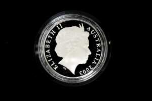 Rugby World Cup 2003 $5 silver and selectively gold plated proof coin, 1oz 99.9% pure silver, 99.99% pure gold plating - 2