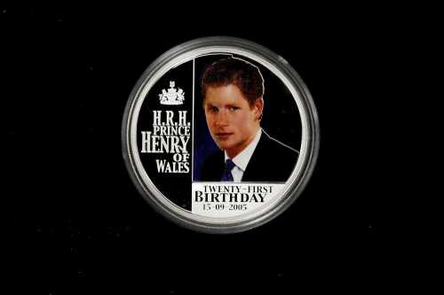 H.R.H. Prince Henry of Wales 21st Birthday 2005 $1 silver proof coin, 31.14g 99.9% pure silver