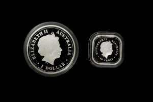 Australian Kookaburra 2005 two piece silver proof set, $1 31.14g 99.9% pure silver coin, and 50c 15.57g 99.9% pure silver coin - 2