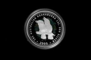 Australian Kookaburra 2005 two piece silver proof set, $1 31.14g 99.9% pure silver coin, and 50c 15.57g 99.9% pure silver coin - 3