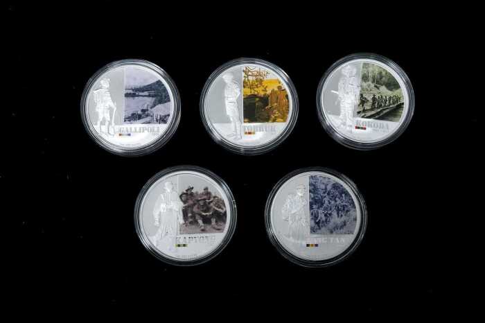 Famous Battles in Australian History 2011-2012 $1 five coin set, totalling 5oz 99.9% pure silver