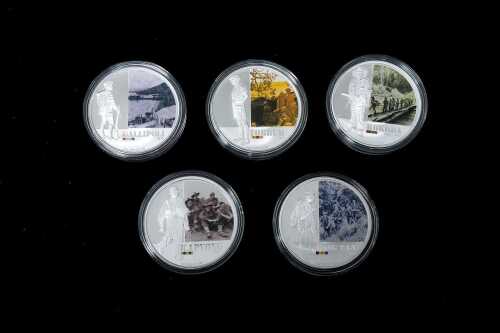 Famous Battles in Australian History 2011-2012 $1 five coin set, totalling 5oz 99.9% pure silver