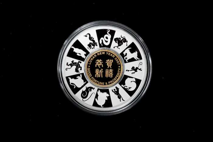 Lunar Holey Dollar & Gold Plated Dump Set 2007 $1.25 silver proof coin 1oz 99.9% pure silver