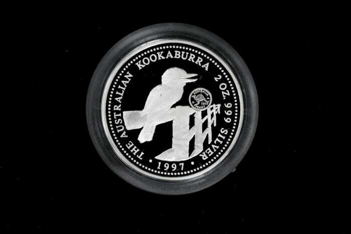 The Australian Kookaburra Penny Privy Mark 1997 $2 silver proof coin, 2oz 99.9% pure silver