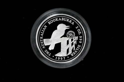 The Australian Kookaburra Penny Privy Mark 1997 $2 silver proof coin, 2oz 99.9% pure silver