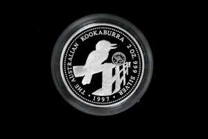 The Australian Kookaburra Penny Privy Mark 1997 $2 silver proof coin, 2oz 99.9% pure silver