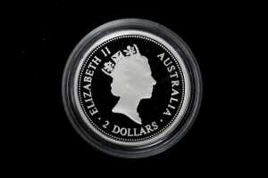 The Australian Kookaburra Penny Privy Mark 1997 $2 silver proof coin, 2oz 99.9% pure silver - 2