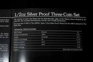 The ANZAC Spirit 100th Anniversary 2014 silver proof three-coin set, totalling $1.50, 1.5oz 99.9% pure silver - 5