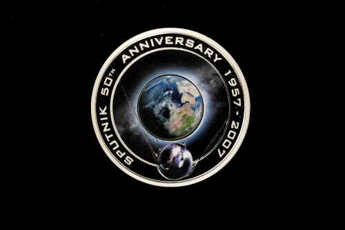 Sputnik 50th Anniversary 2007 $1 silver proof coin, 31.14g 99.9% pure silver