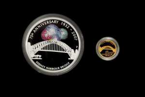 Two Sydney Harbour Bridge 2007 gold and silver proof coins