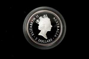 The Australian Kookaburra Sydney Mint Privy Mark 1998 $2 silver proof coin, 2oz 99.9% pure silver - 2