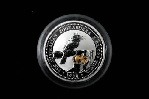 The Australian Kookaburra St George Privy Mark 1998 $2 silver proof coin, 2oz 99.9% pure silver
