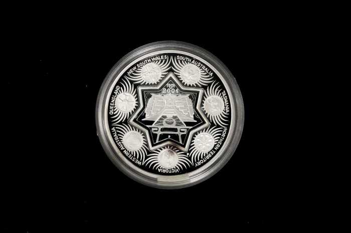 Centenary of Federation Holey Dollar & Dump 2001 silver proof coin, totalling $1.25 and 1oz 99.9% pure silver